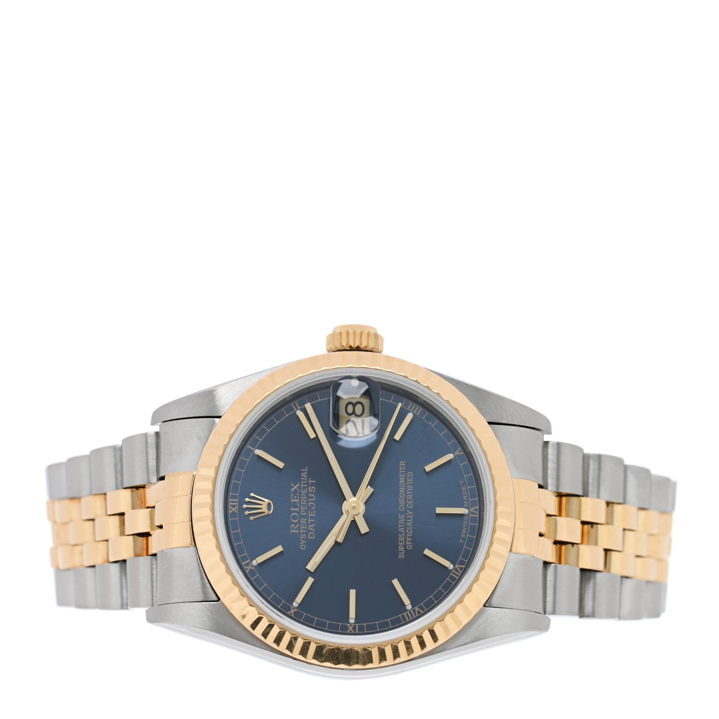 Stainless Steel 18K Yellow Gold 31mm Oyster Perpetual Datejust Watch Blue 68273