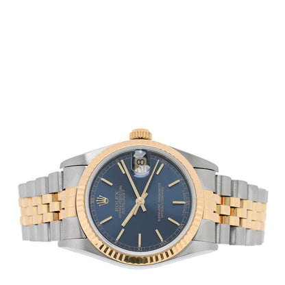 Rolex Stainless Steel 18K Yellow Gold 31mm Oyster Perpetual Datejust Watch Blue 68273 2 of 4