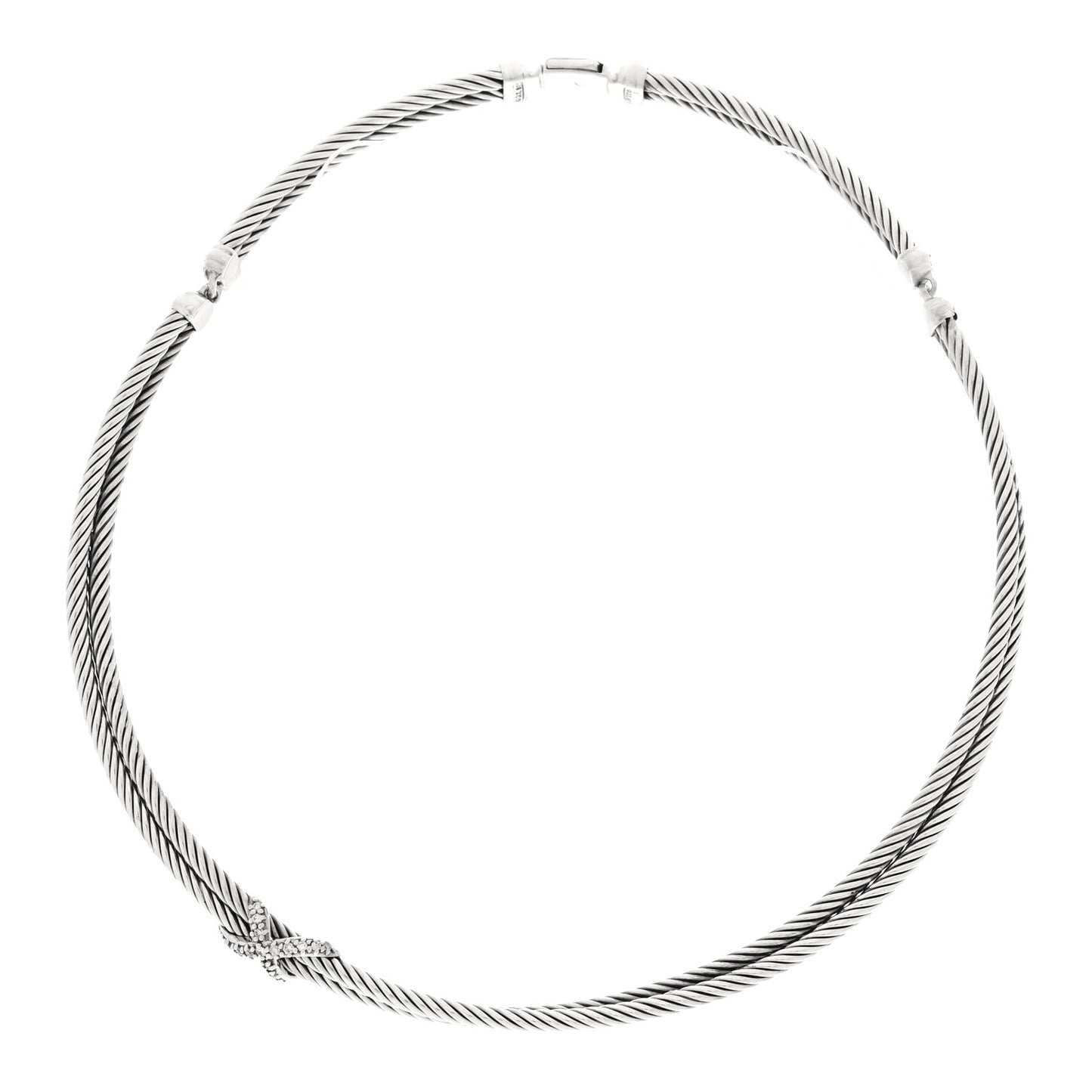 Sterling Sterling Silver 14K Yellow Gold Diamond Double Cable Crossover X Necklace