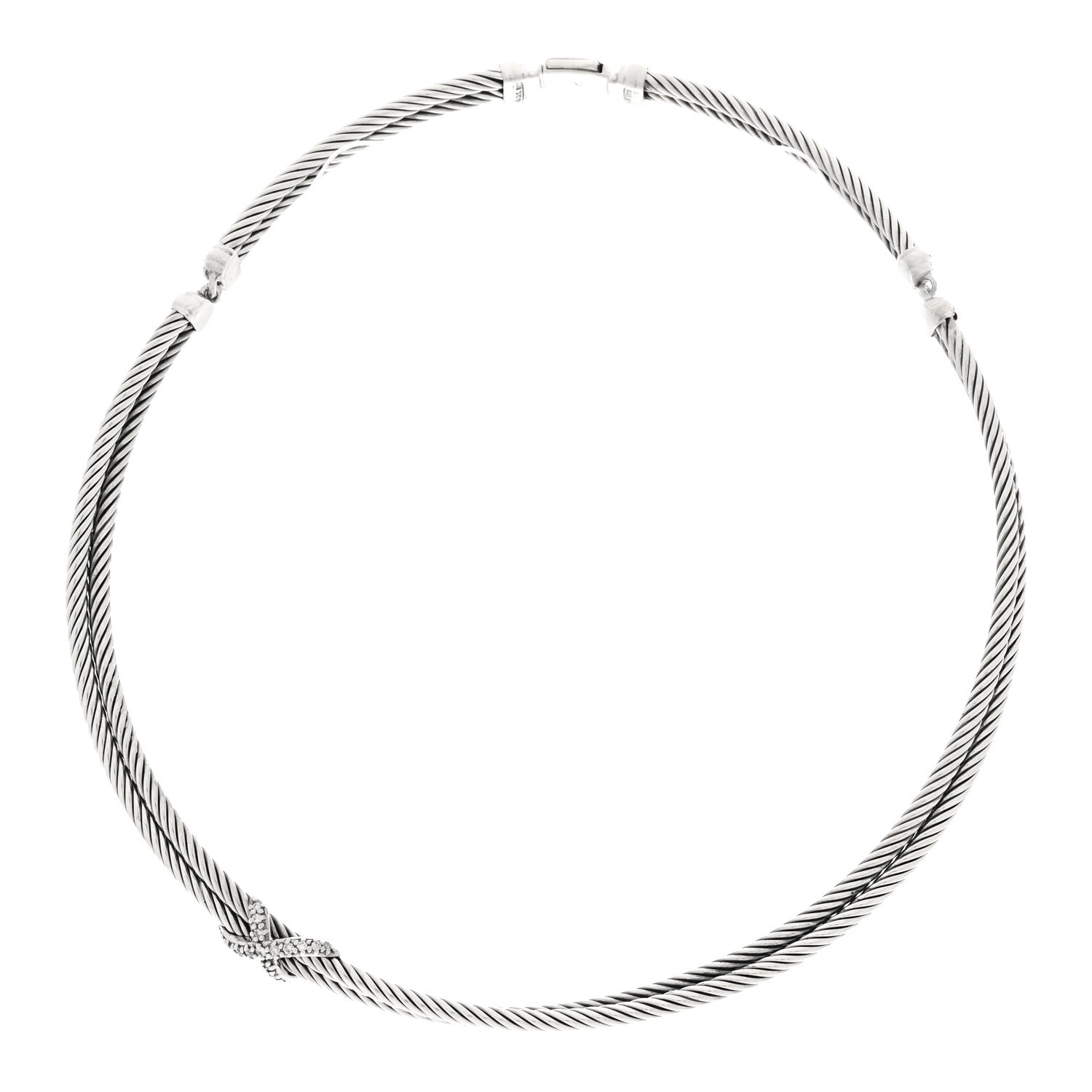David Yurman Sterling Sterling Silver 14K Yellow Gold Diamond Double Cable Crossover X Necklace 3 of 5