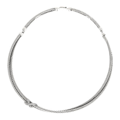 David Yurman Sterling Sterling Silver 14K Yellow Gold Diamond Double Cable Crossover X Necklace 3 of 5