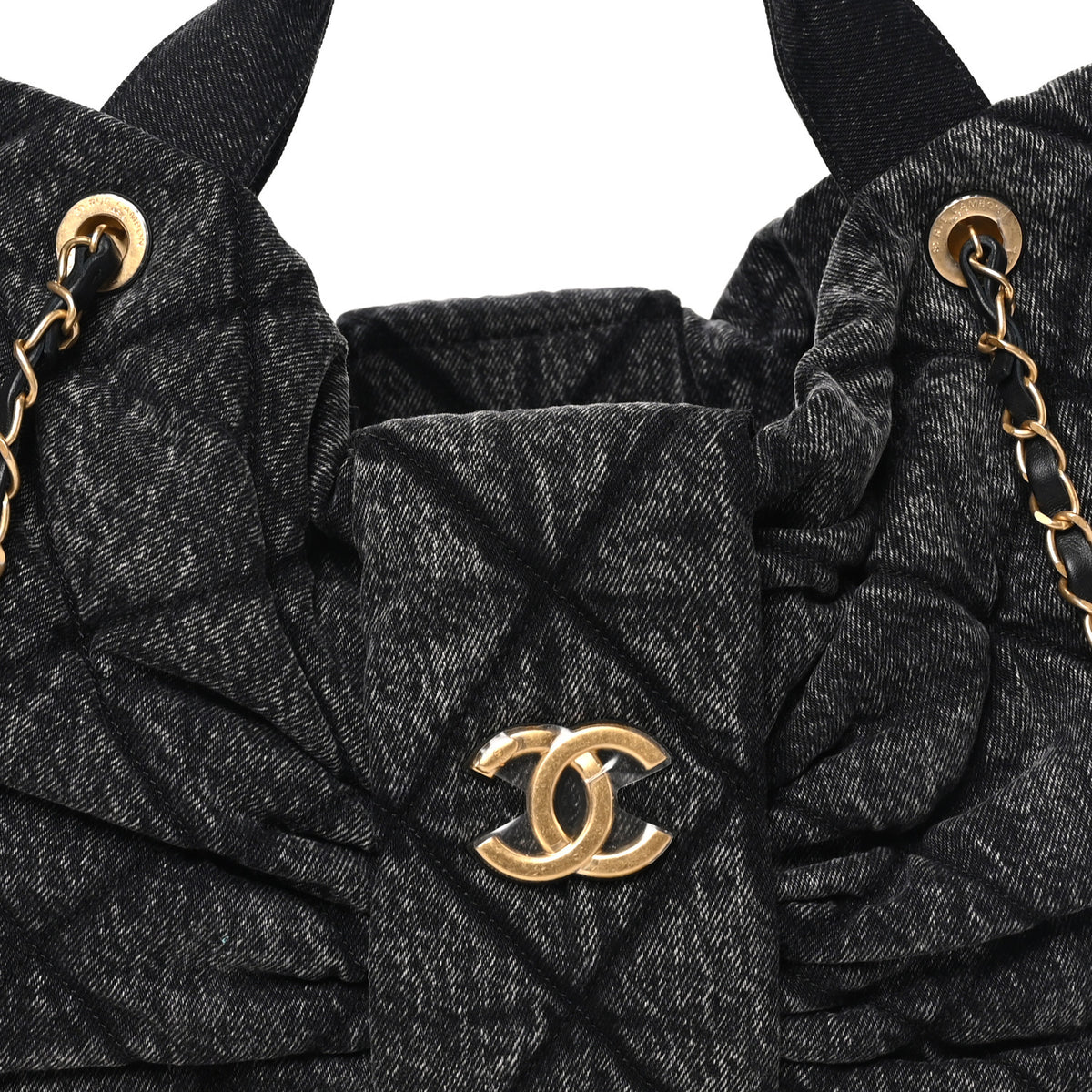 Chanel Washed Denim Quilted Maxi Bow Bag Black 8 of 10
