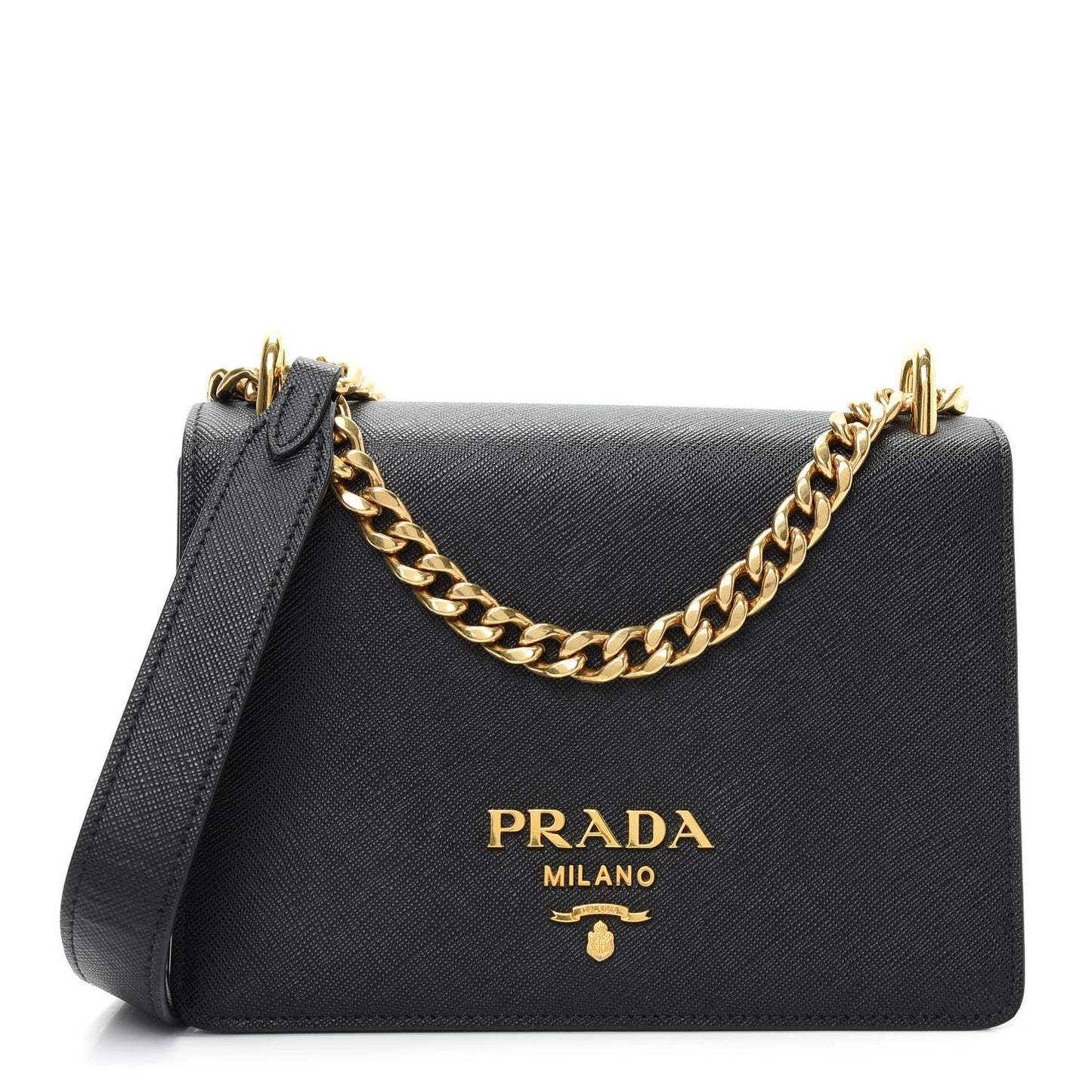 Saffiano Soft Calfskin Chain Crossbody Bag Black