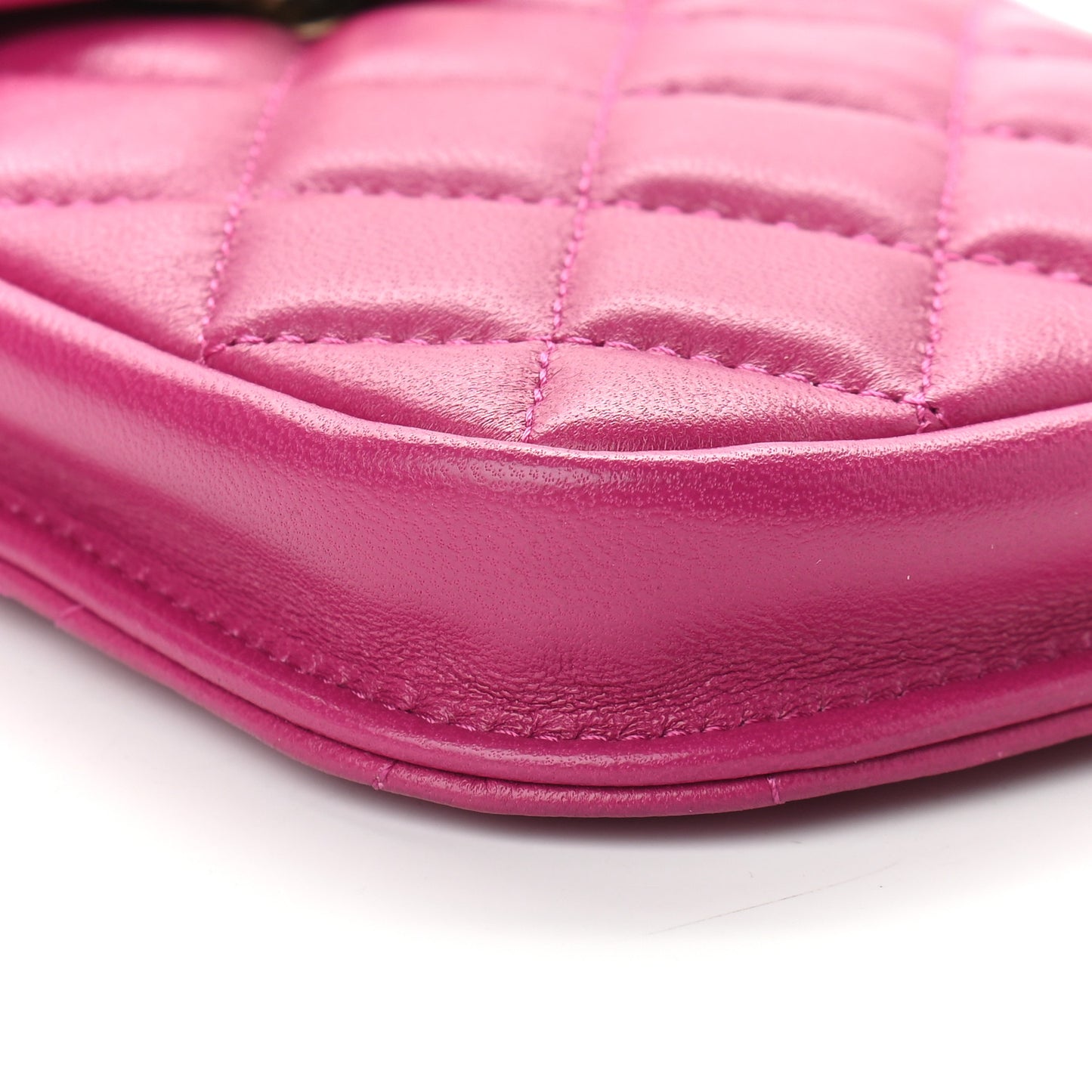 Lambskin Quilted Phone Chain Clutch Waist Bag Pink