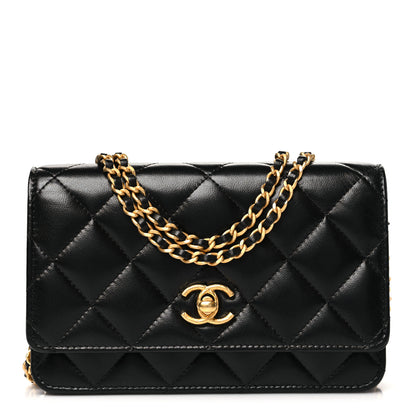 Chanel Lambskin Quilted Logo WOC Wallet On Chain Black 1 of 12