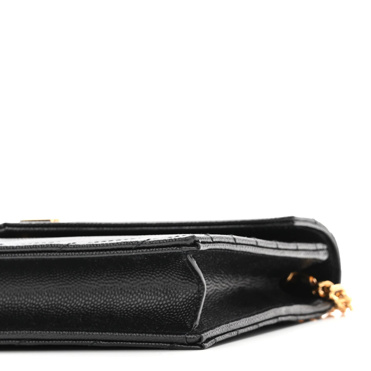 Grain De Poudre Matelasse Chevron Monogram Envelope Chain Wallet Black