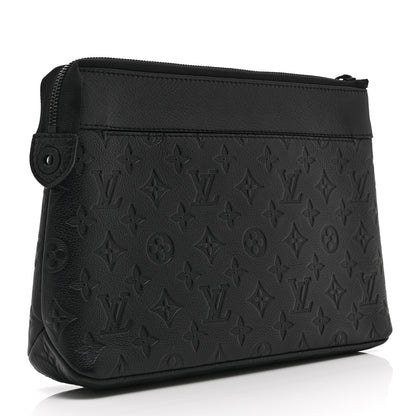 Louis Vuitton Shadow Calfskin Monogram Pochette Voyage Souple Black 3 of 8