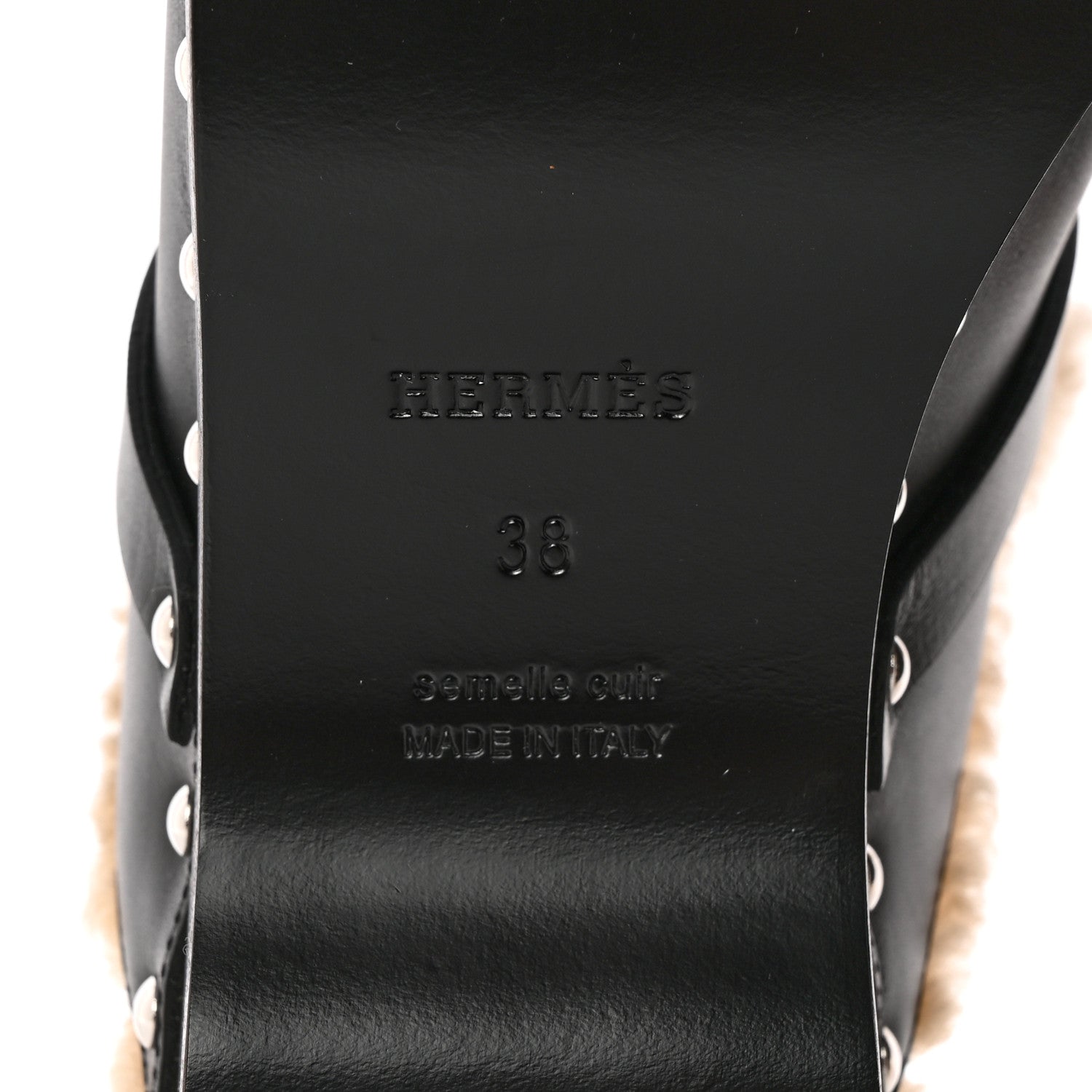 Hermes Calfskin Woolskin Carlotta Mules 38 Black 6 of 10