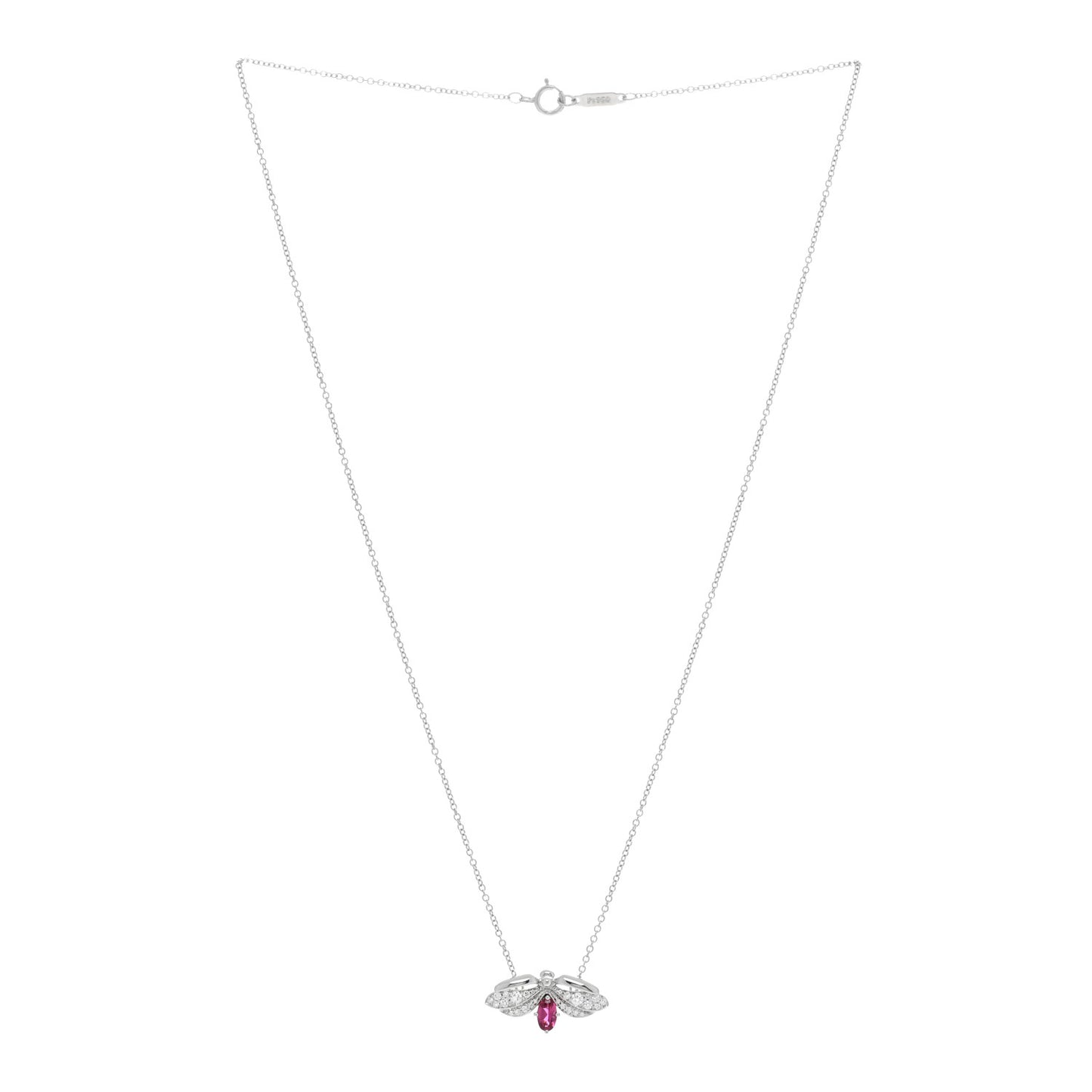 Platinum Diamond Pink Tourmaline Paper Flowers Firefly Pendant Necklace