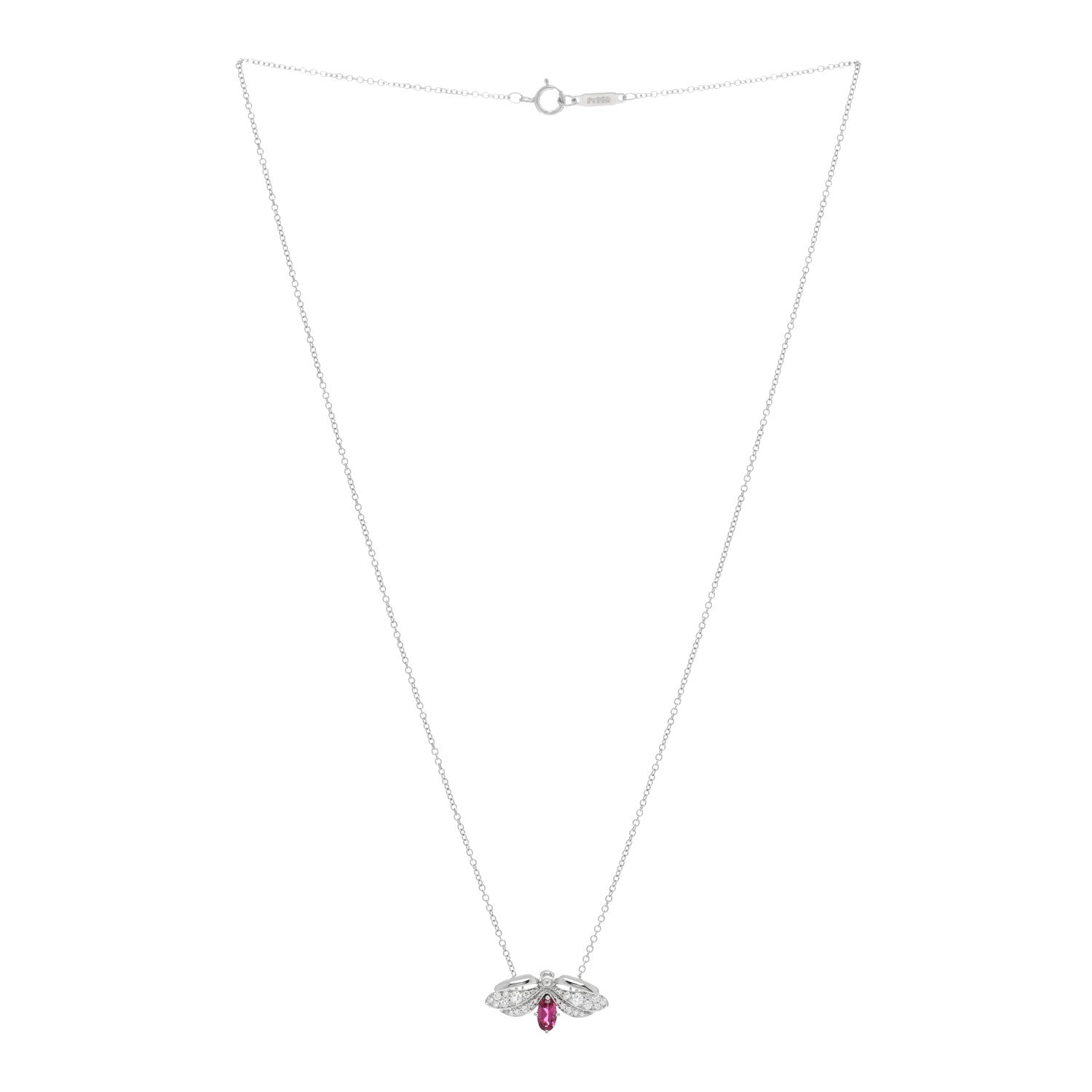 Tiffany Platinum Diamond Pink Tourmaline Paper Flowers Firefly Pendant Necklace 3 of 5