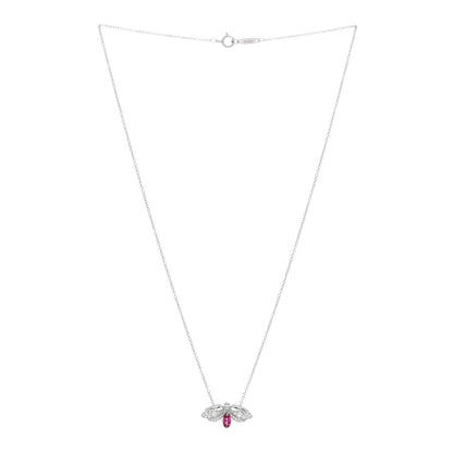 Tiffany Platinum Diamond Pink Tourmaline Paper Flowers Firefly Pendant Necklace 3 of 5