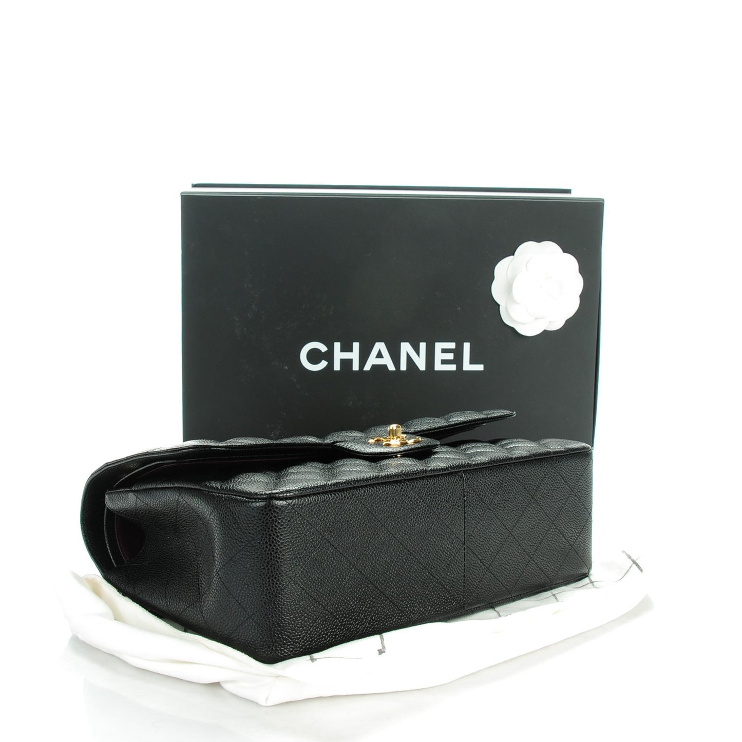 Caviar Quilted Jumbo Double Flap Black