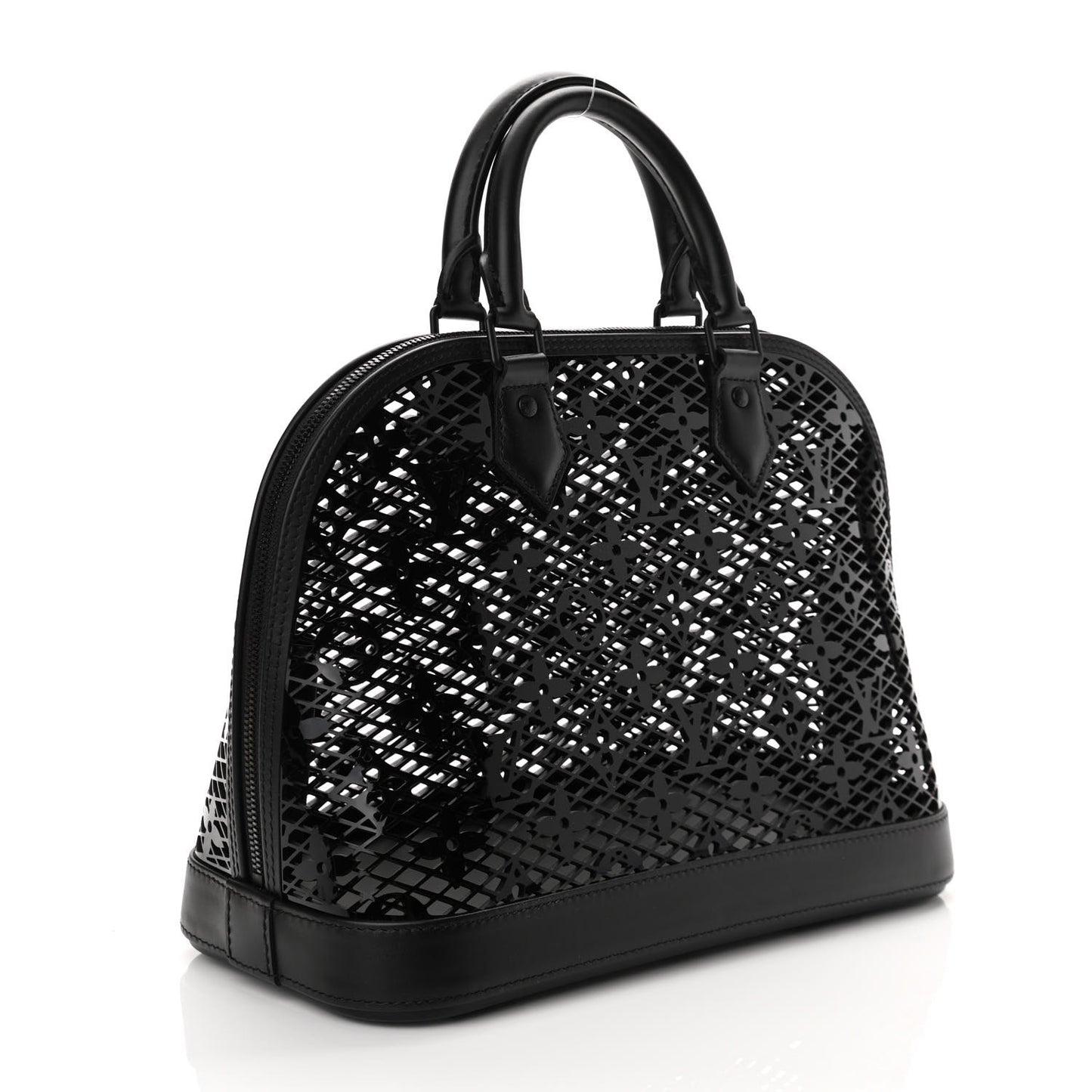Patent Calfskin Laced Monogram Alma PM Black
