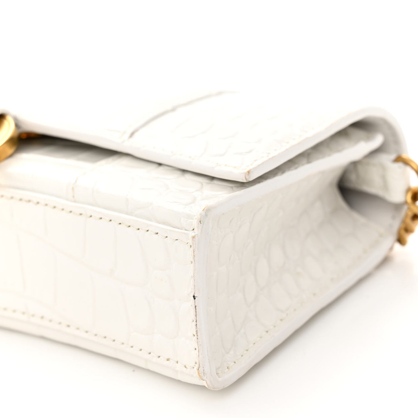 Shiny Calfskin Crocodile Embossed Hourglass Chain Bag White