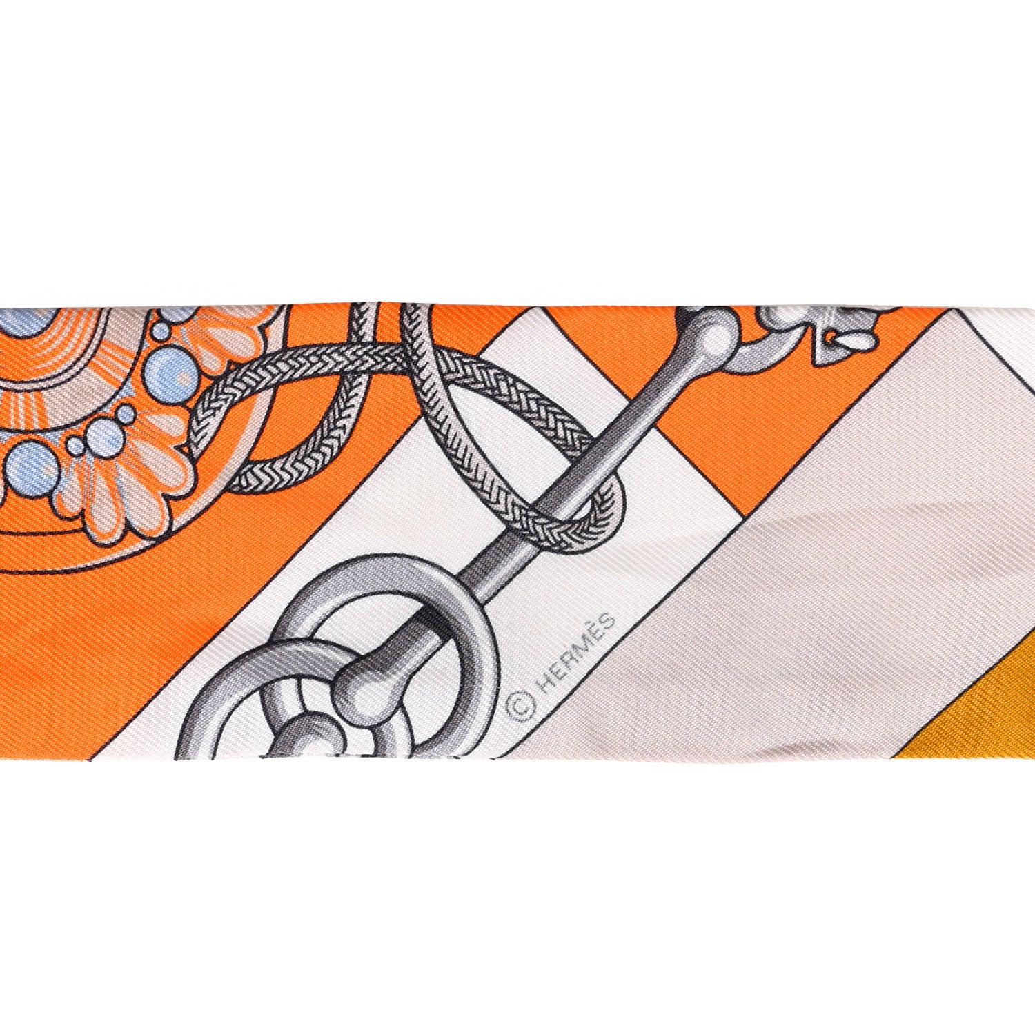 Hermes Silk Cliquetis Twilly Orange White Gold 4 of 4