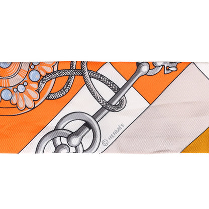 Hermes Silk Cliquetis Twilly Orange White Gold 4 of 4