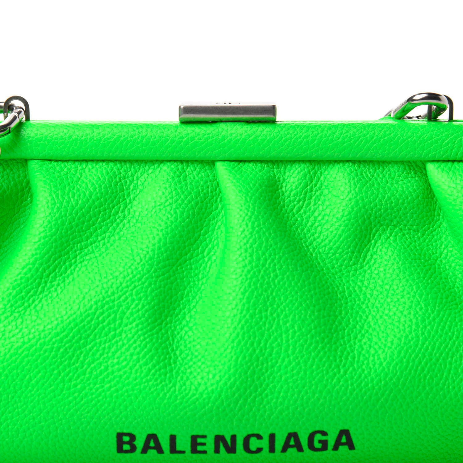 Balenciaga Grained Calfskin Logo Cloud Clutch XS Fluo Green 10 of 10
