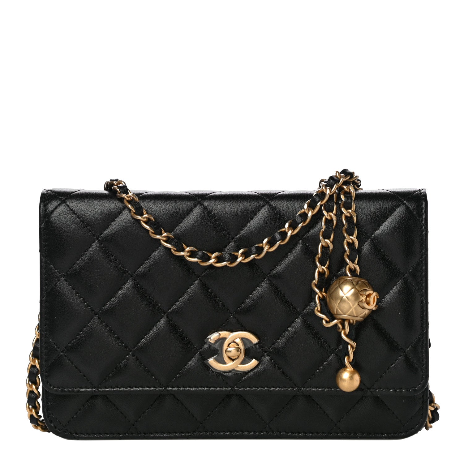 Chanel Lambskin Quilted CC Pearl Crush Wallet on Chain WOC Black 1 of 12