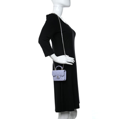 Chanel Lambskin Quilted Top Handle Flap Coin Purse With Chain Light Purple 2 of 9