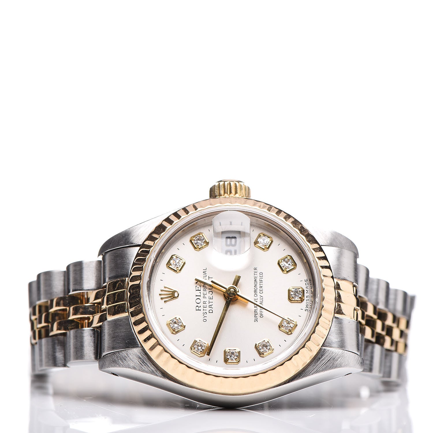 Rolex Stainless Steel 18K Yellow Gold Diamond 26mm Oyster Perpetual Datejust Watch Silver 69173 3 of 8