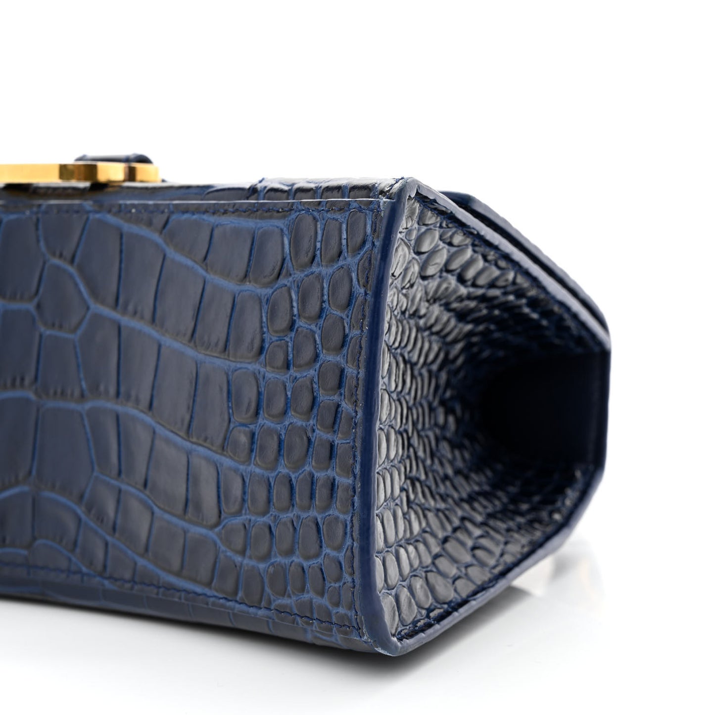 Shiny Calfskin Crocodile Embossed Small Hourglass Top Handle Bag Navy