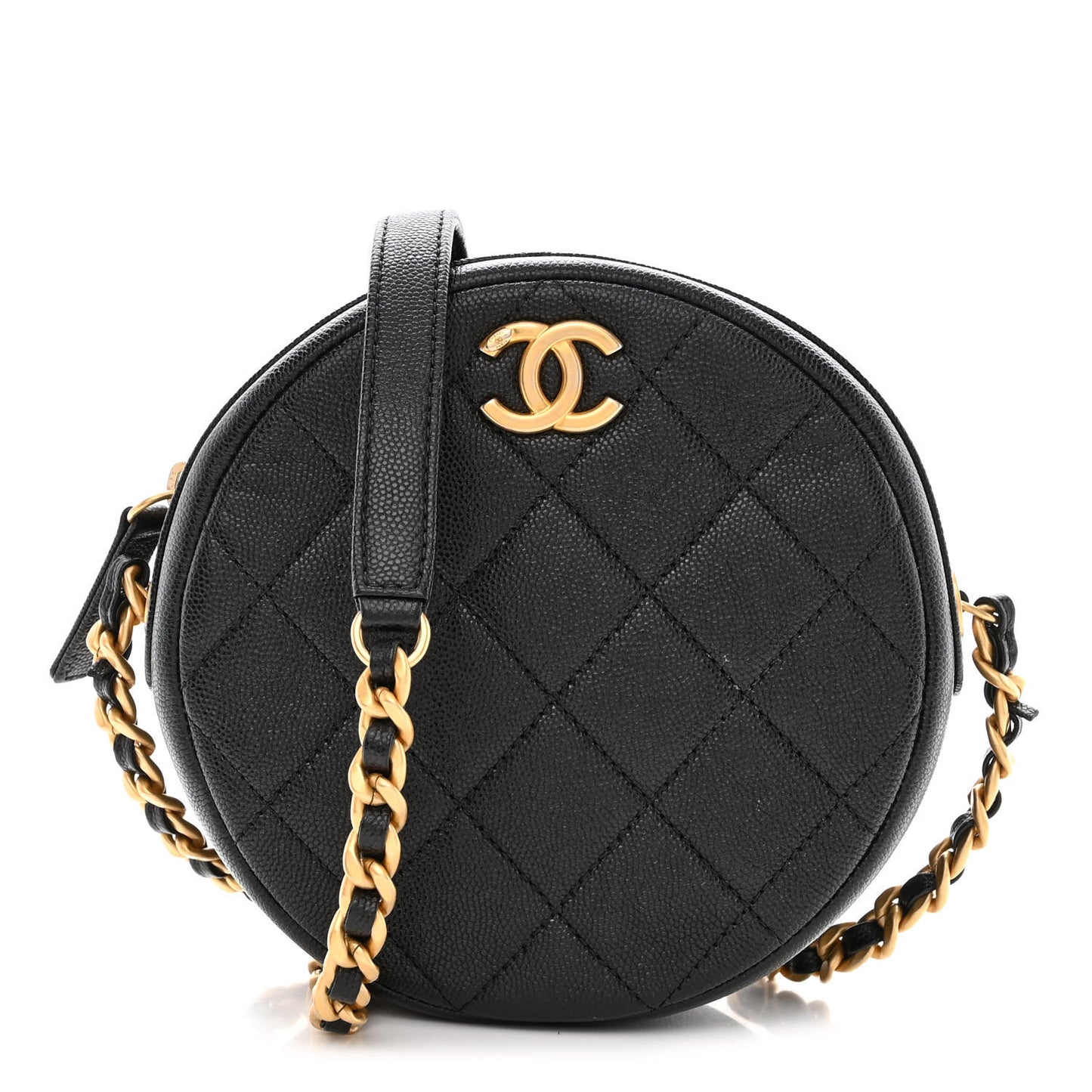 Caviar Quilted Small Round Bag With Chain Black