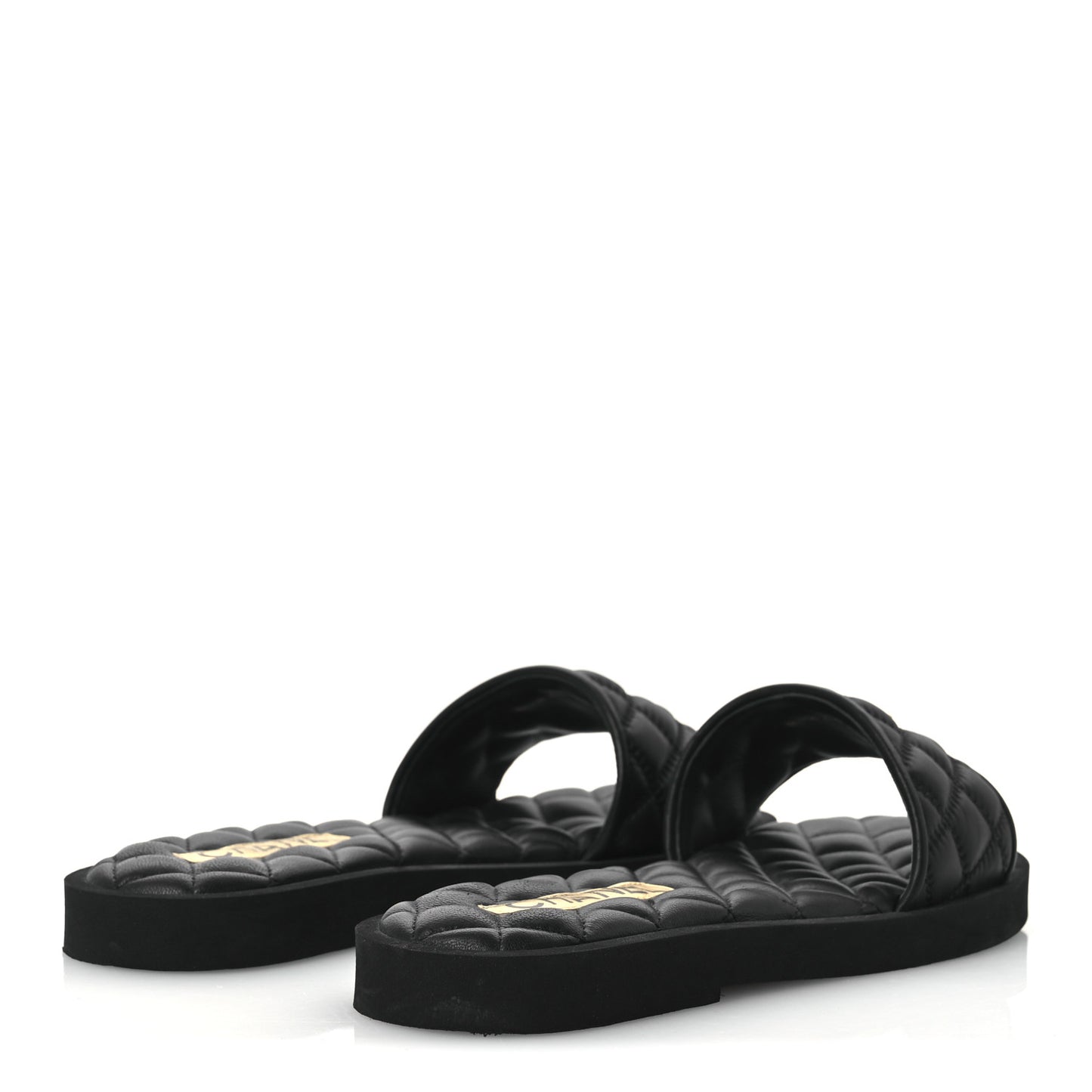 Lambskin Quilted Textured CC Mules Sandals 39 Black