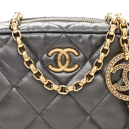 Chanel Metallic Calfskin Pearl Quilted CC Mini Camera Case Ruthenium 8 of 11