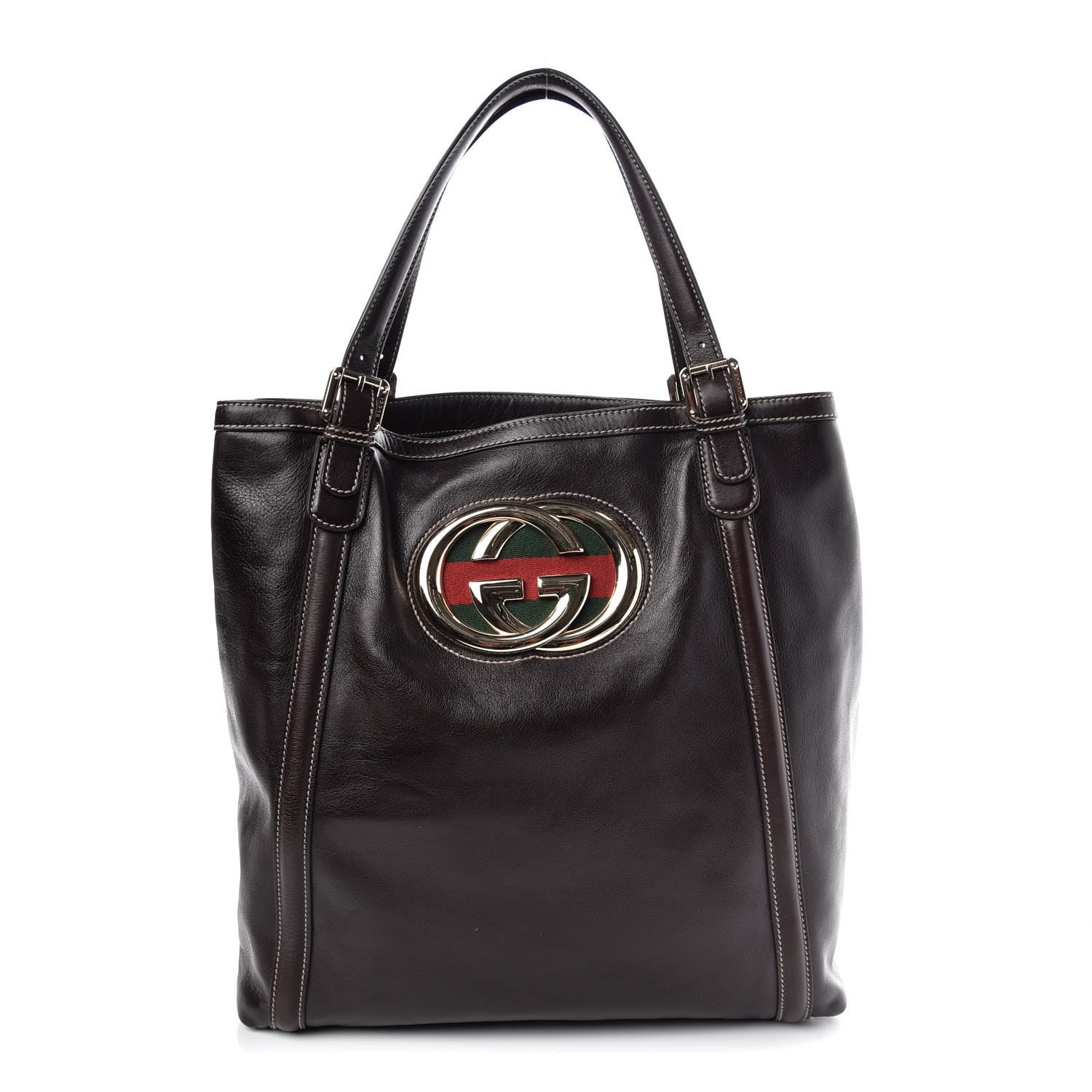 Gucci Calfskin Large Britt Shoulder Bag Dark Brown 1 of 11