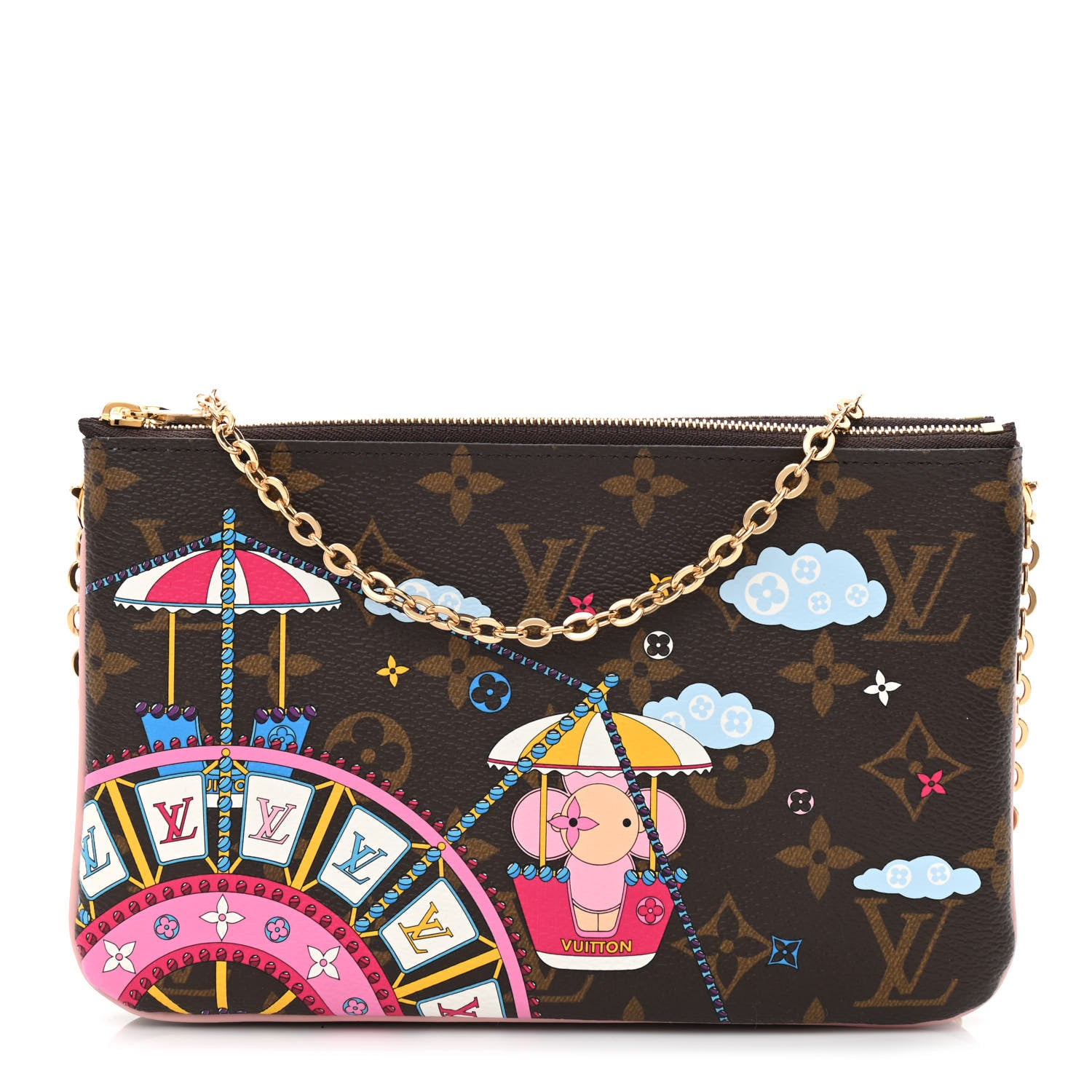 Louis Vuitton Monogram 2020 Christmas Animation Big Wheel Double Zip Pochette Rose Ballerine 1 of 12