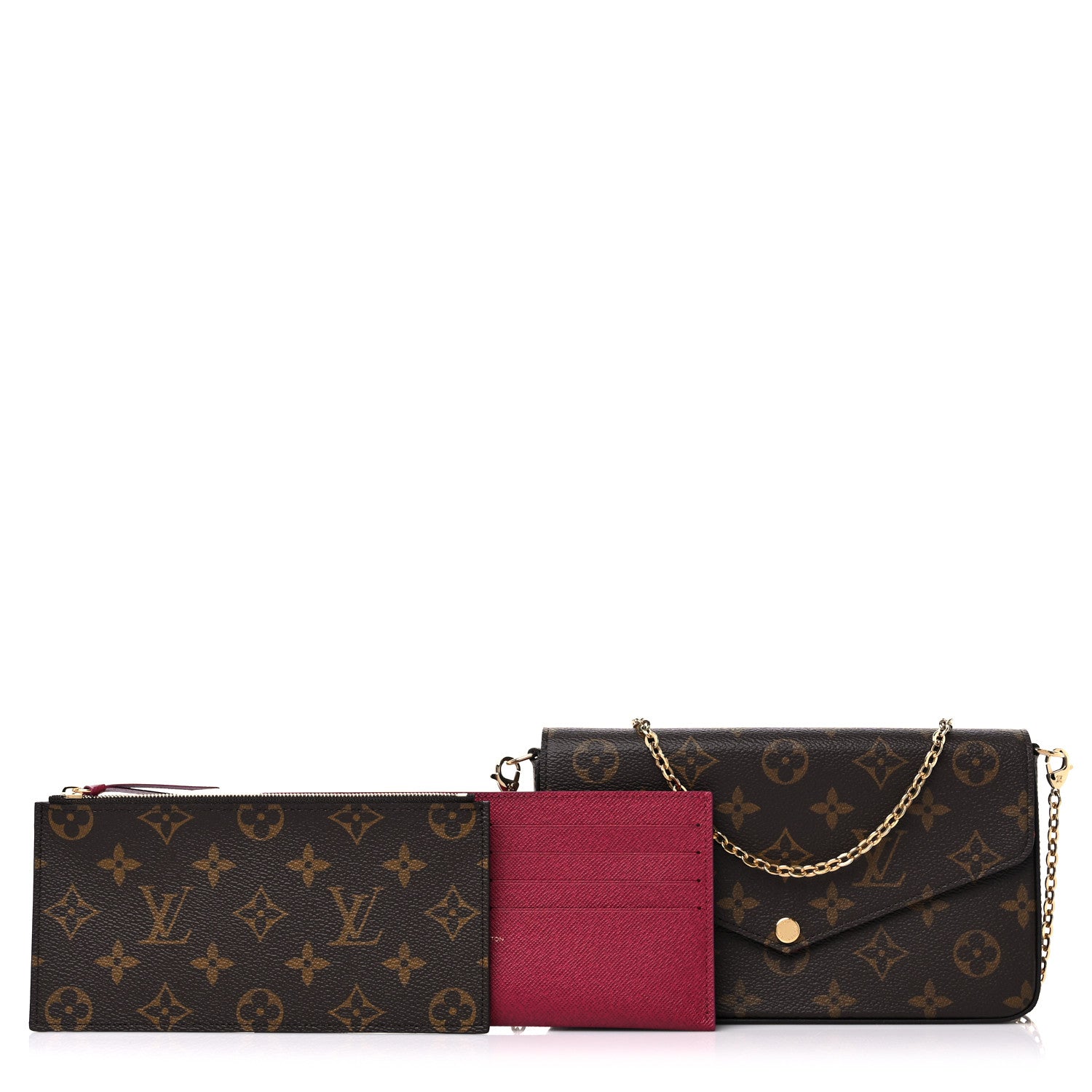 Louis Vuitton Monogram Pochette Felicie Chain Wallet Fuchsia 1 of 10