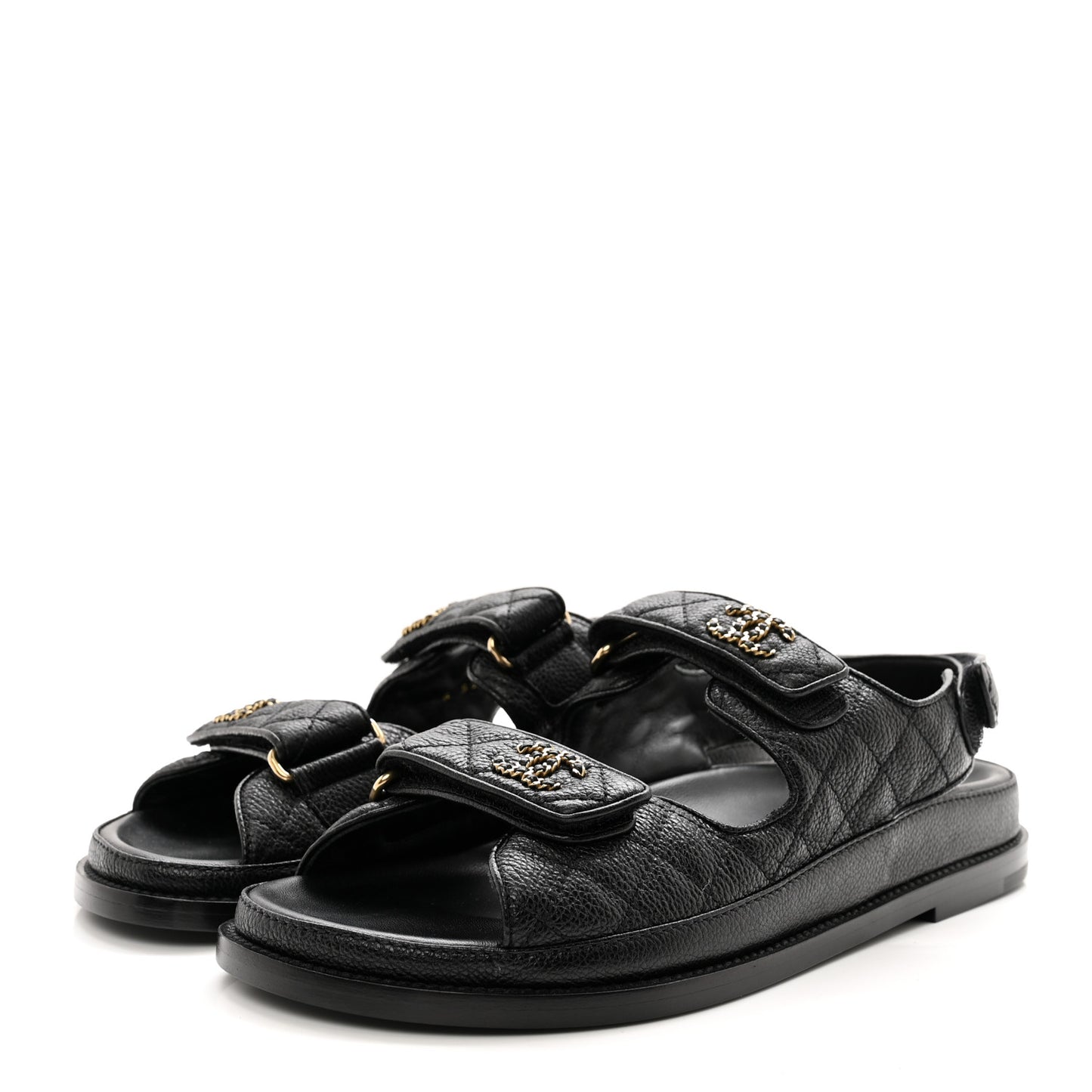 Grained Calfskin Velcro Dad Sandals 39.5 Black