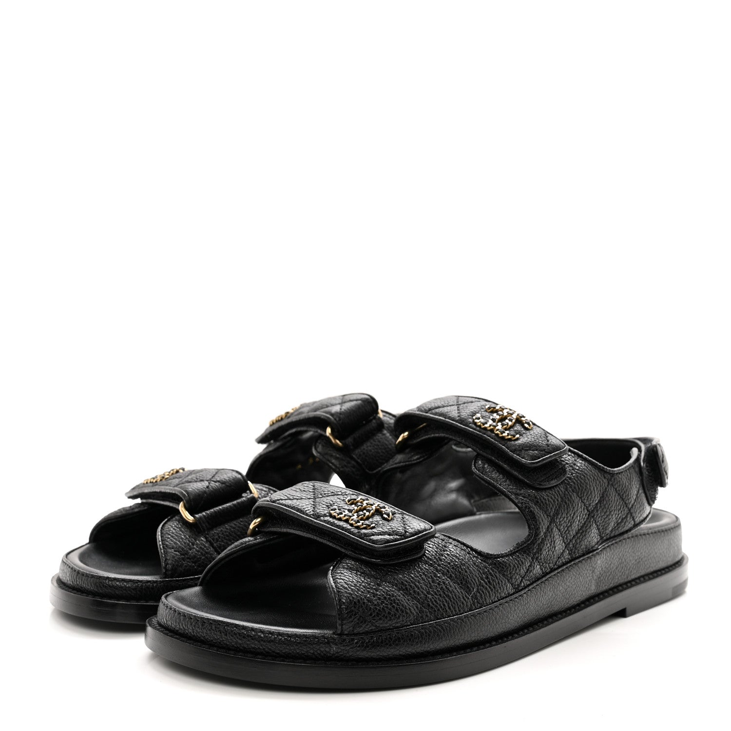 Chanel Grained Calfskin Velcro Dad Sandals 39.5 Black 3 of 18