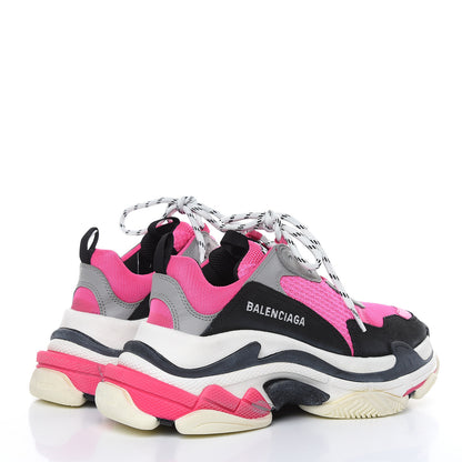 Balenciaga Fabric Mesh Womens Triple S Sneakers 39 Fluo Pink Grey White 4 of 8