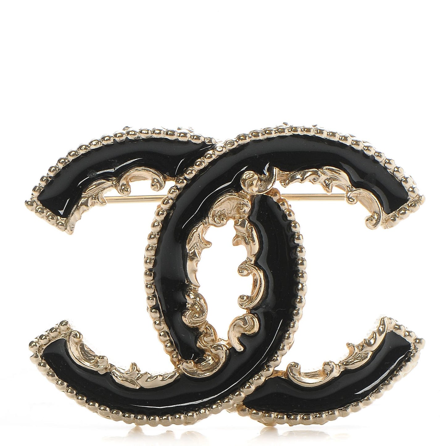 Enamel CC Baroque Brooch Black Gold