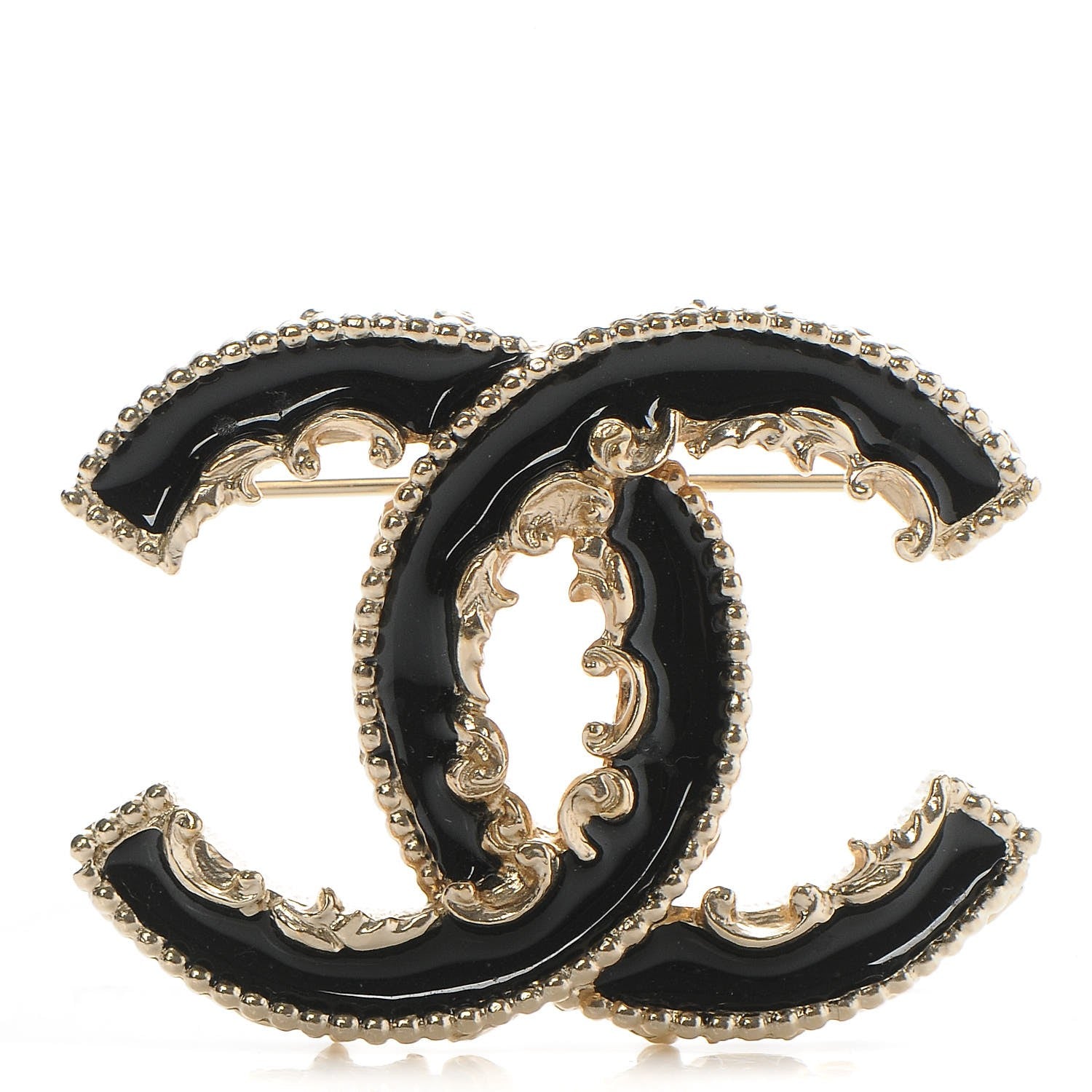 Chanel Enamel CC Baroque Brooch Black Gold 1 of 5