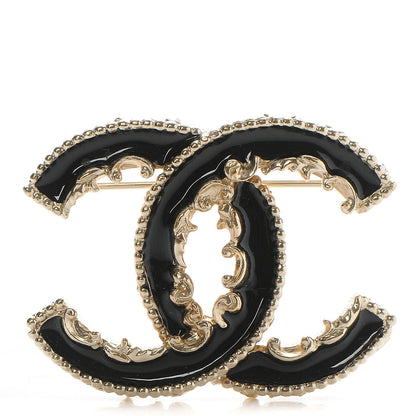Chanel Enamel CC Baroque Brooch Black Gold 1 of 5
