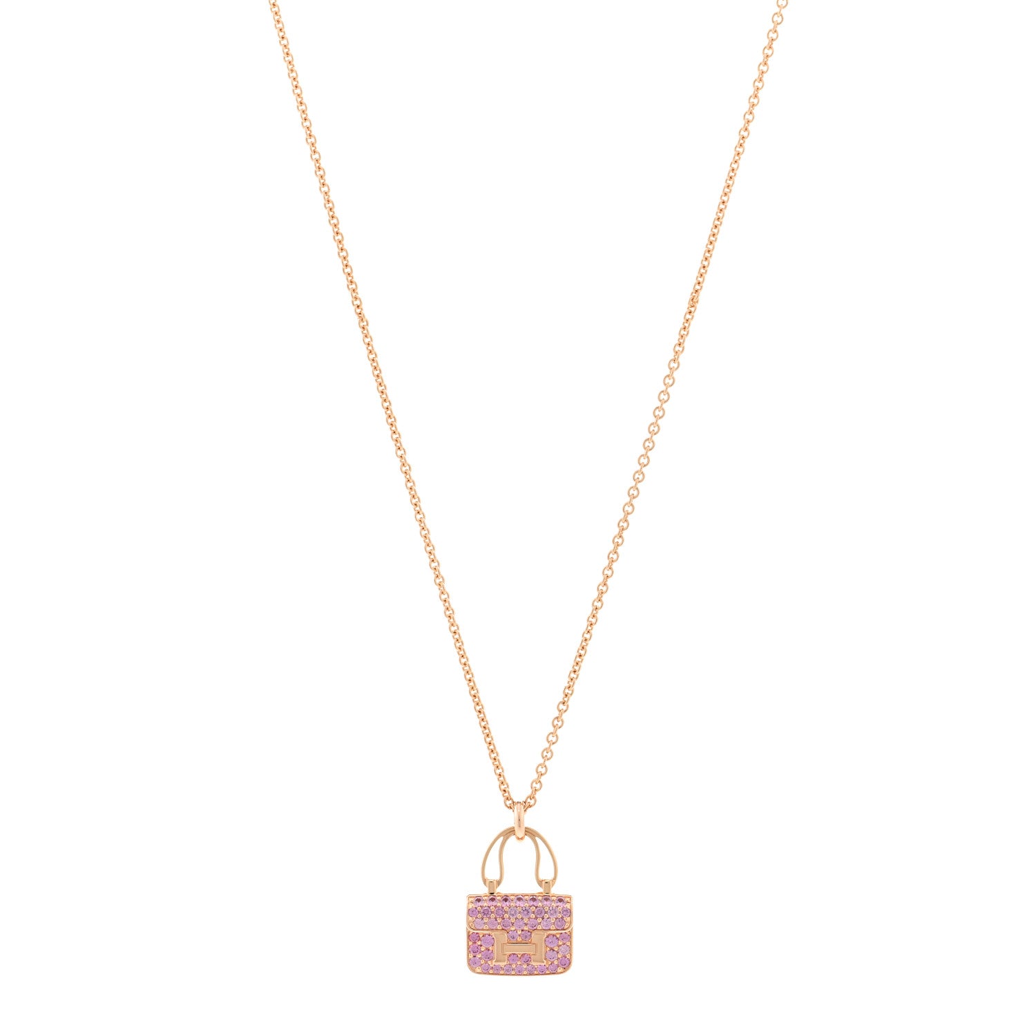 Hermes 18K Rose Gold Pink Sapphire Constance Amulettes Pendant Necklace 1 of 5