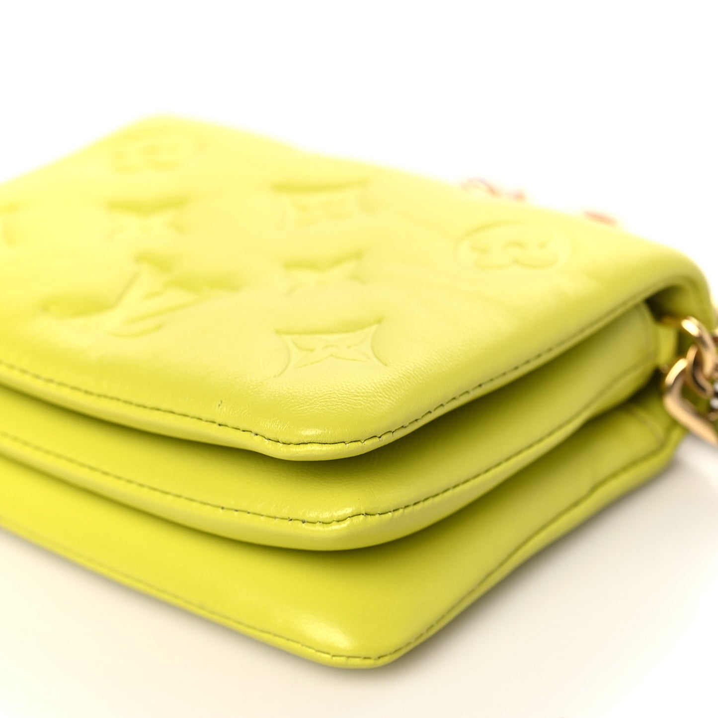 Lambskin Embossed Monogram Coussin Belt Vert Acide