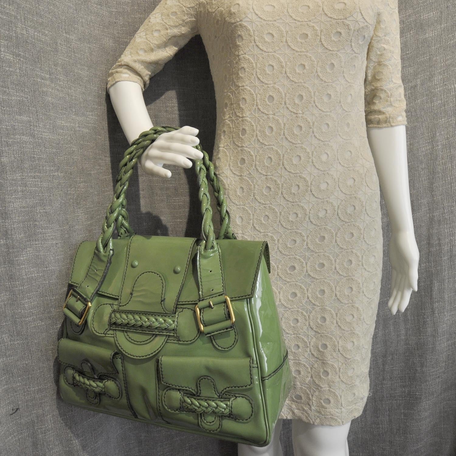 Valentino Garavani Patent Large Histoire Green 3 of 10