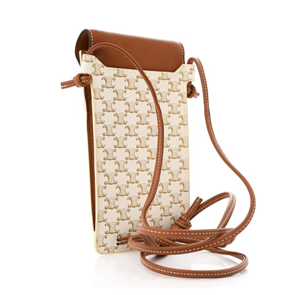 Celine Triomphe Canvas Lambskin Phone Pouch With Flap White Tan 3 of 10