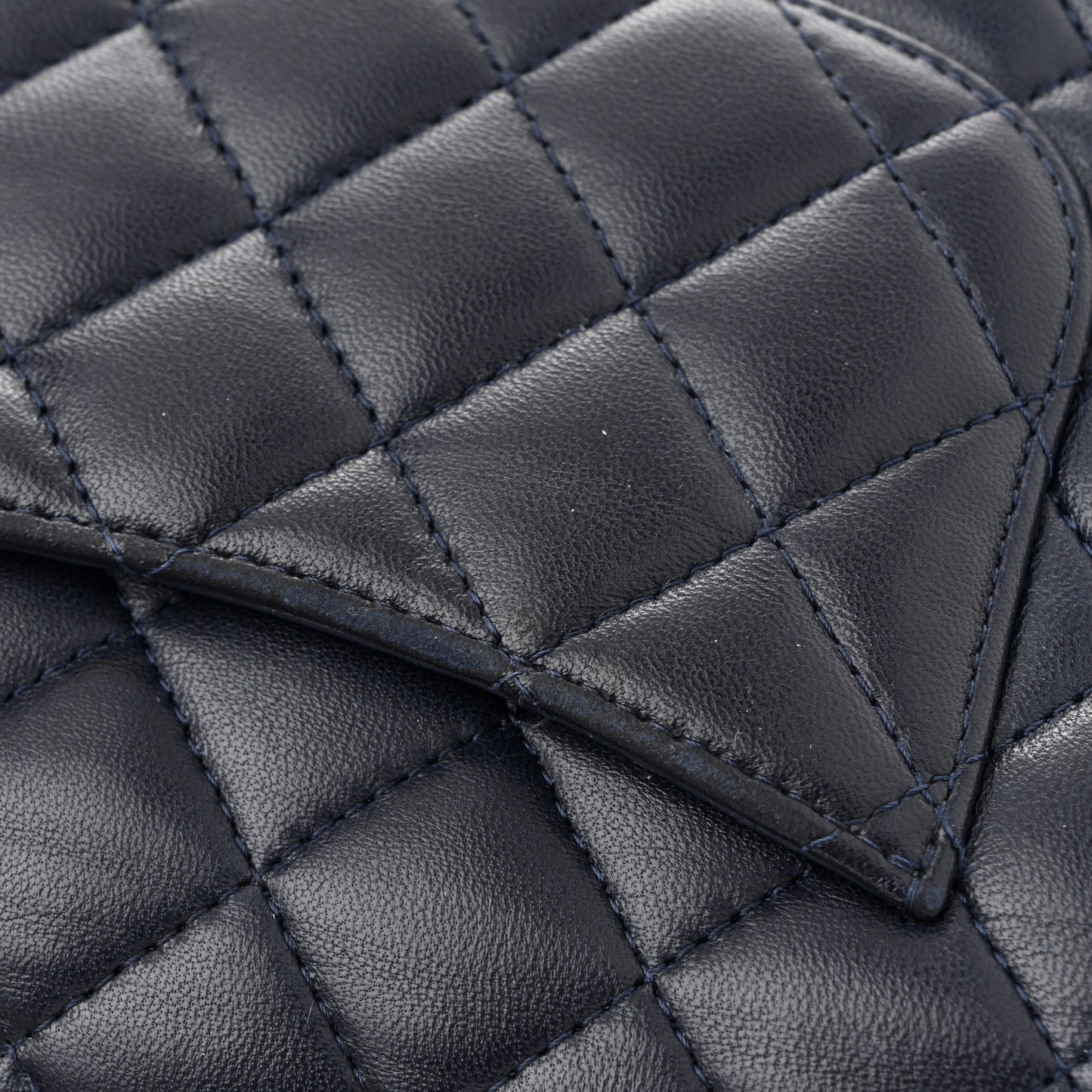 Lambskin Quilted Mini Top Handle Rectangular Flap Navy Blue