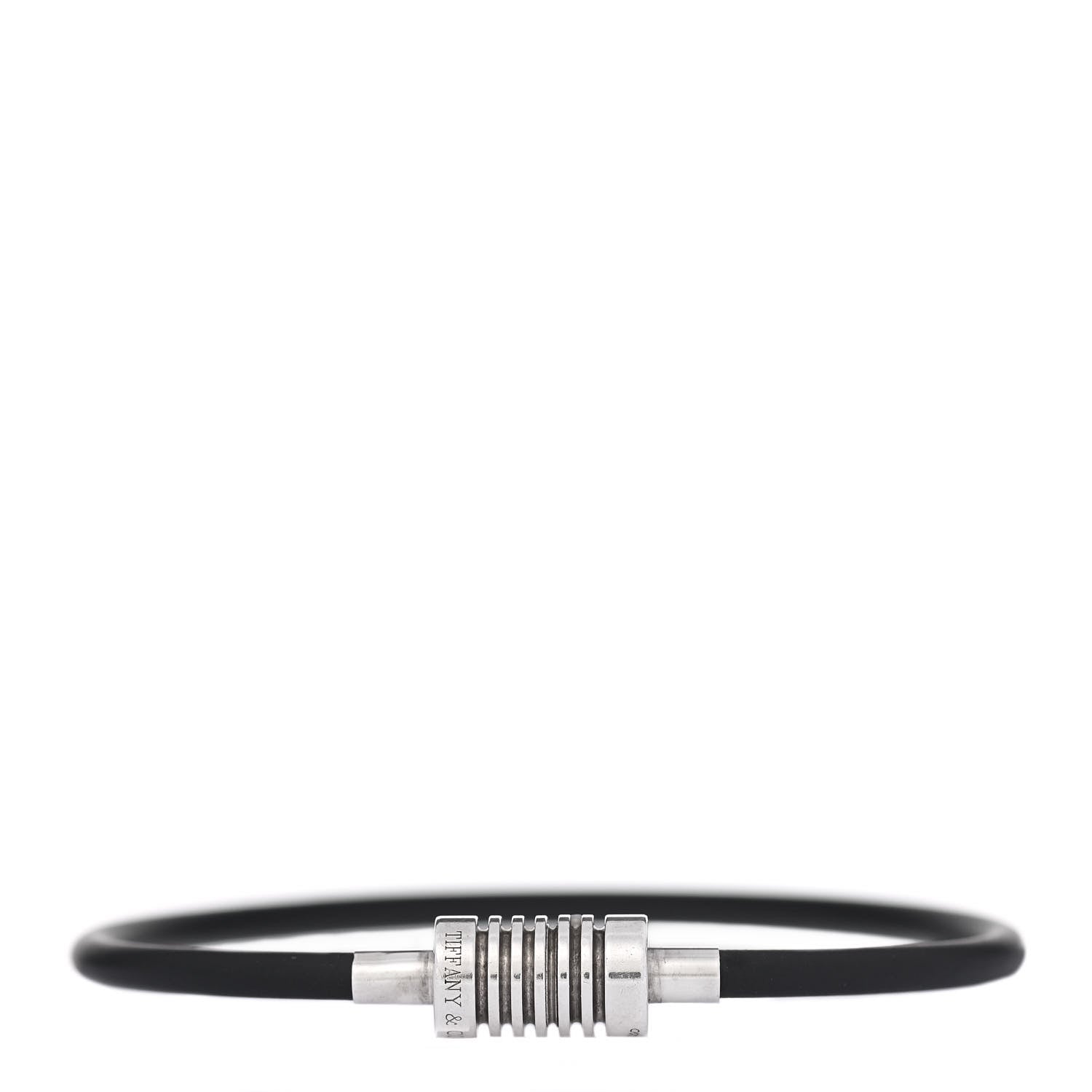 Tiffany Sterling Silver Rubber Paloma Picasso Groove Surfer Bracelet Black 1 of 5