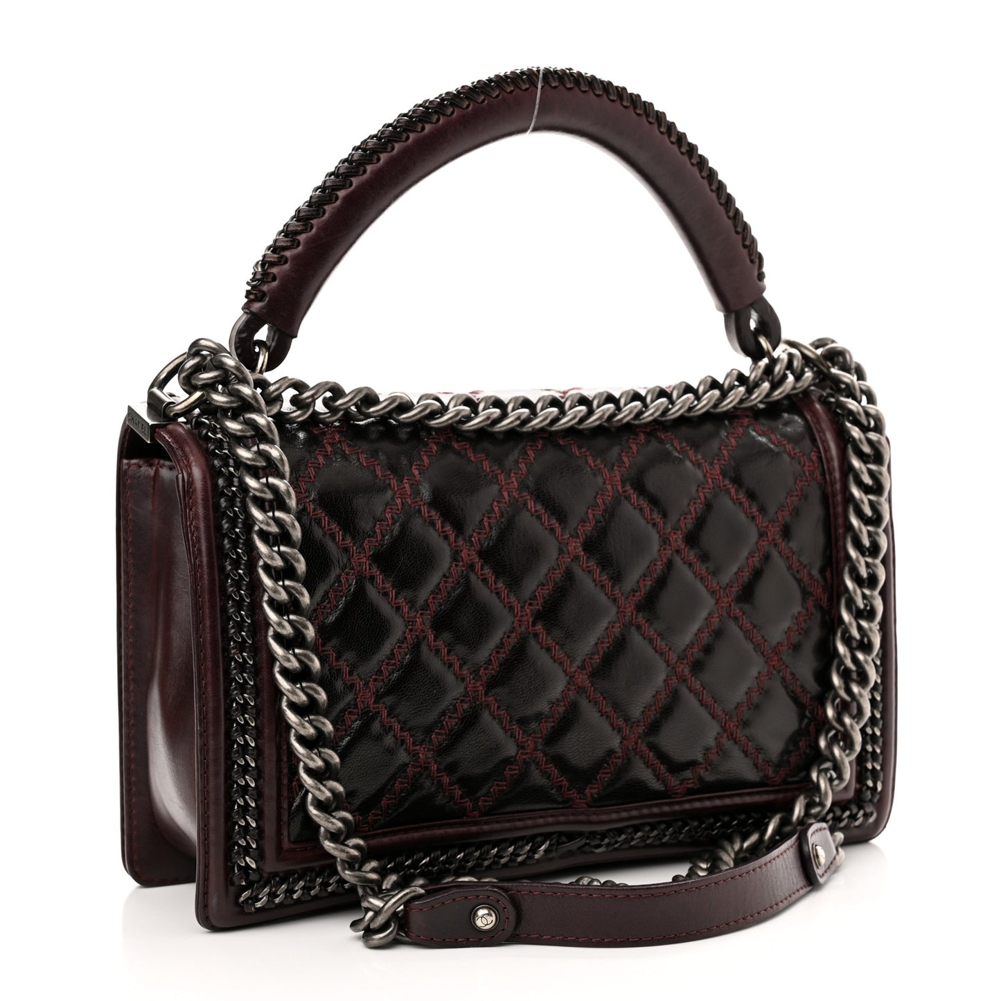 Goatskin Quilted New Medium Boy Handle Flap Burgundy