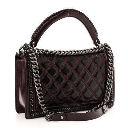 Chanel Goatskin Quilted New Medium Boy Handle Flap Burgundy 3 of 11