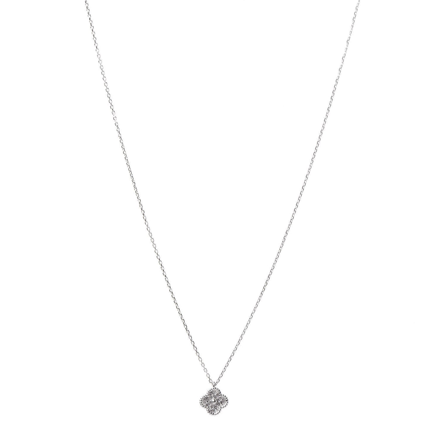 18K White Gold Diamond Sweet Alhambra Pendant Necklace