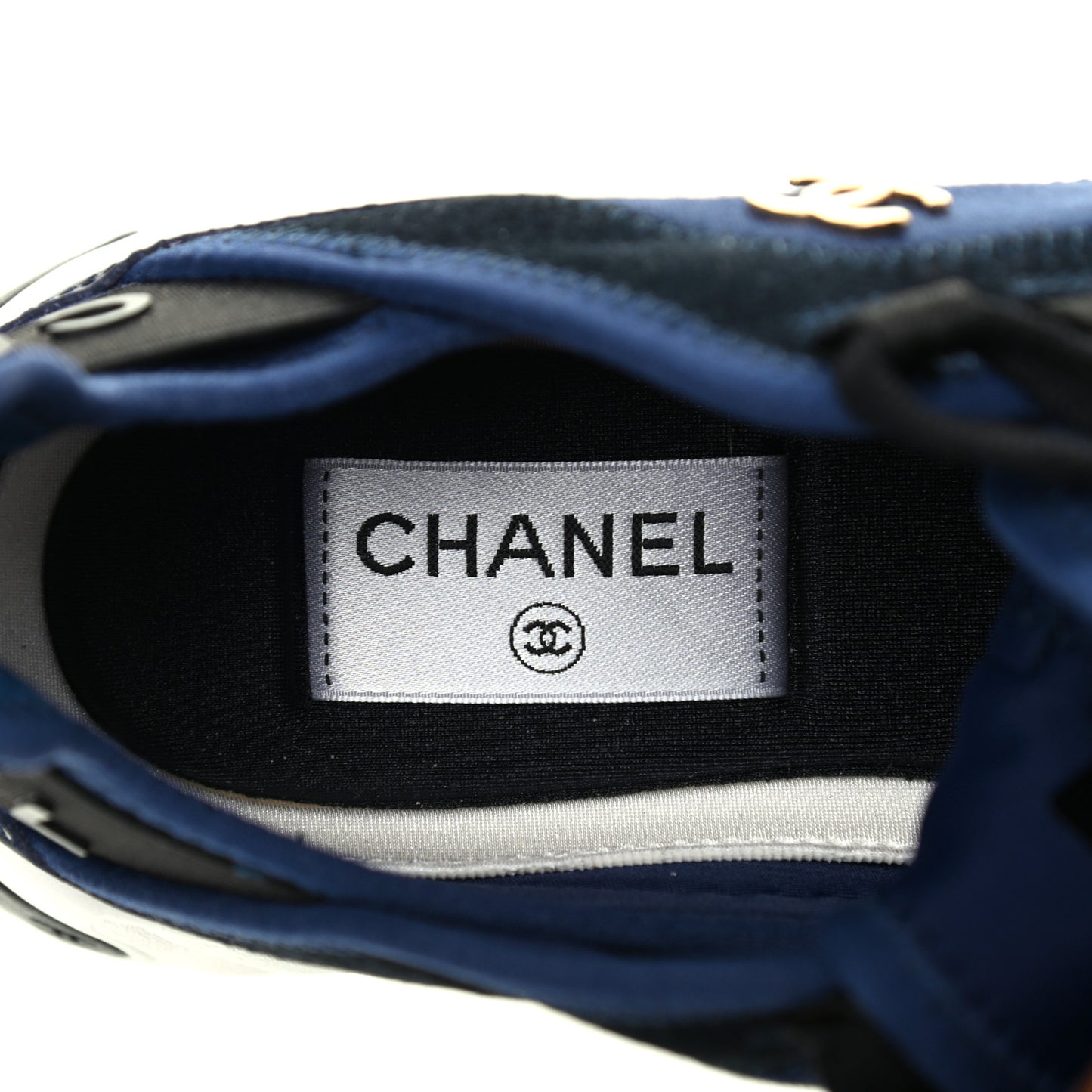 Fabric Calfskin Suede CC Sneakers 36 Navy Black