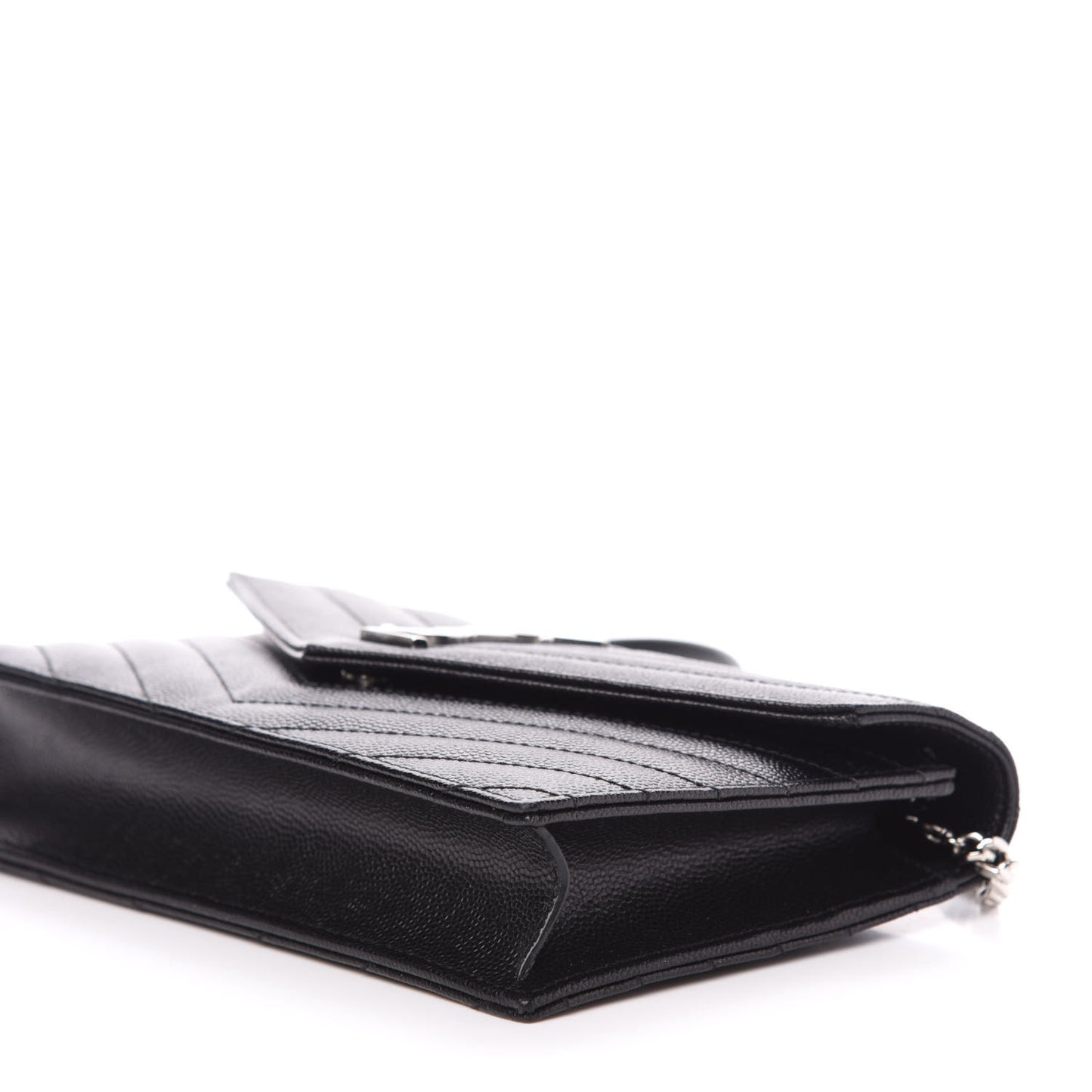 Grain De Poudre Matelasse Chevron Monogram Envelope Chain Wallet Black