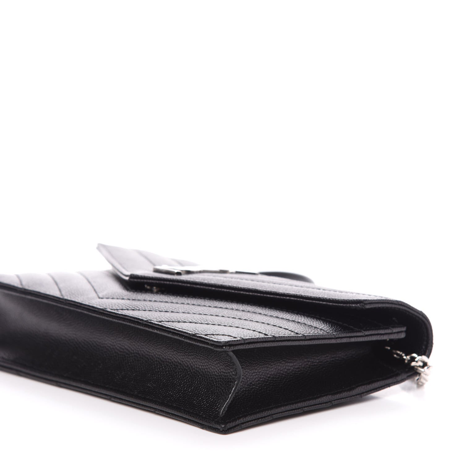 Saint Laurent Grain De Poudre Matelasse Chevron Monogram Envelope Chain Wallet Black 8 of 9