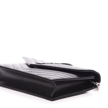 Saint Laurent Grain De Poudre Matelasse Chevron Monogram Envelope Chain Wallet Black 8 of 9